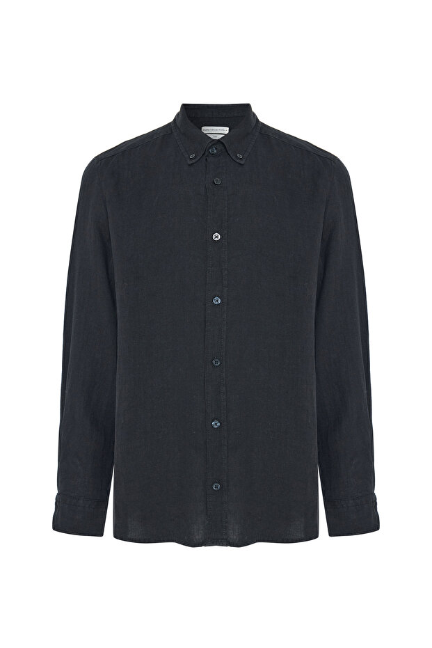 Men's Red Slim Fit Long Sleeve Linen Shirt