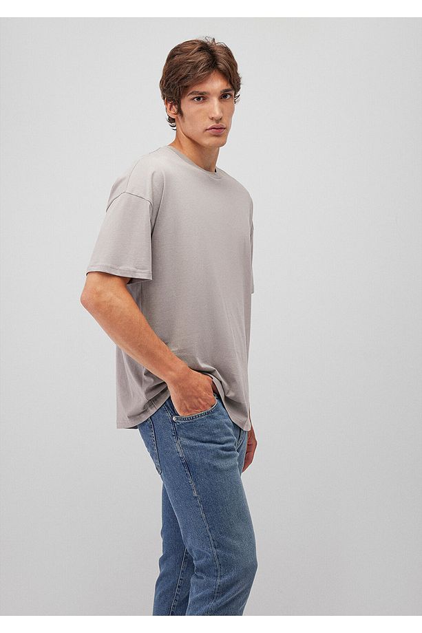 Gri Basic Tişört Oversize / Geniş Kesim 066902-34154 - 2