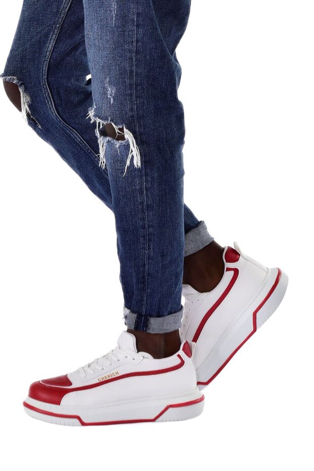 Lace-Up Men's Sports Shoes White Red