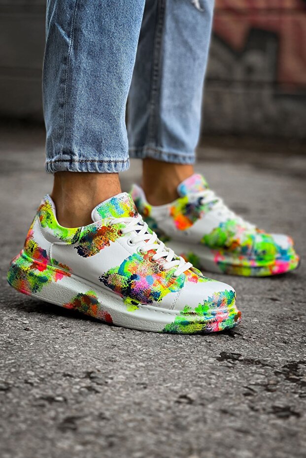 Lace-Up Printed Men's Sports Shoes White Multi
