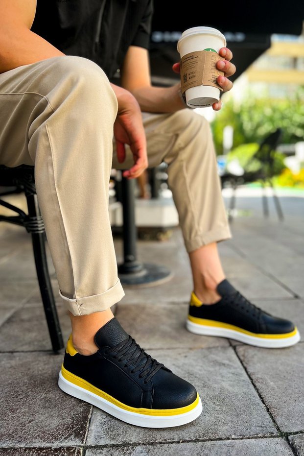Lace-Up Men's Sports Shoes Black Yellow