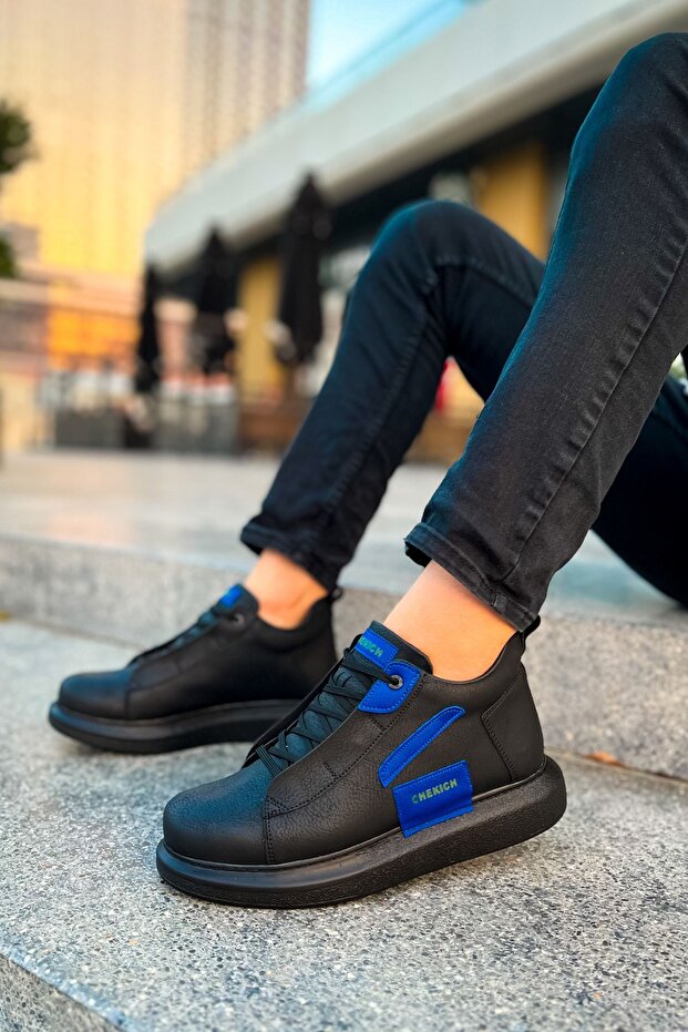 Lace-Up Men's Sneaker Boots Black Cobalt Blue