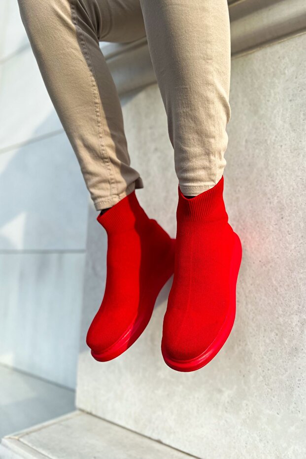 Plain Knitwear Men's Sneaker Boots Red