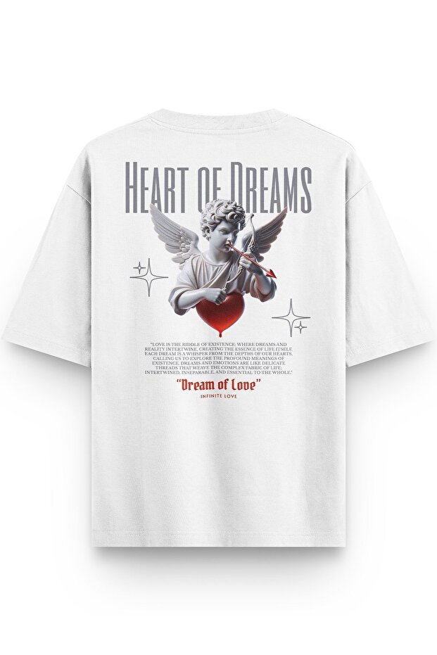 Melek Heart of Dreams Sırt Printed Yarı Oversized White T-Shirt 1195