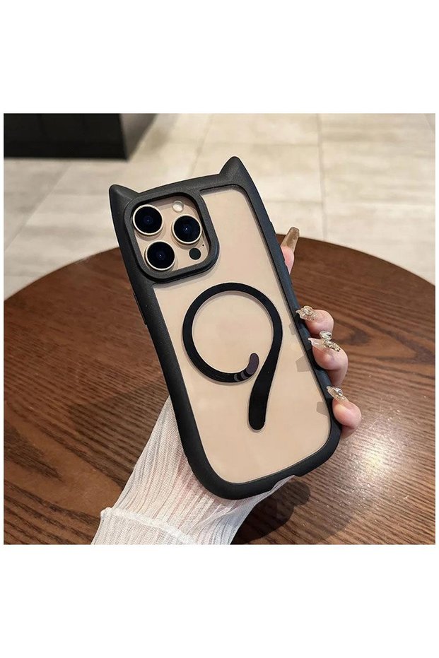 Apple iPhone 15 Pro Compatible Case Zebana Magicat Silicone Case (Wireless Charging Supported) Black