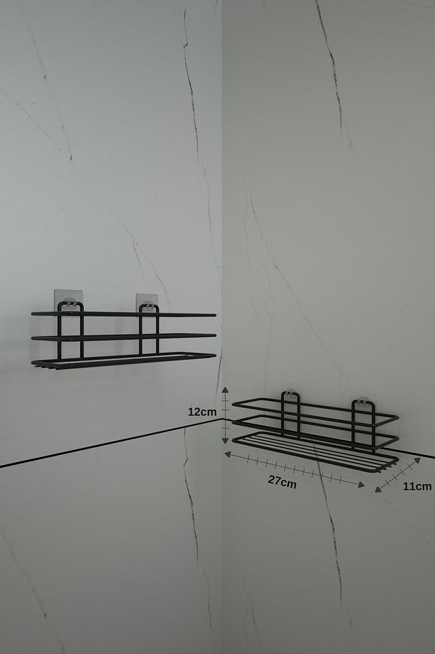 Yapışkanlı Tş01 Banyo Rafı Mat Siyah Banyo Duş Askısı - 2 Adet - 4