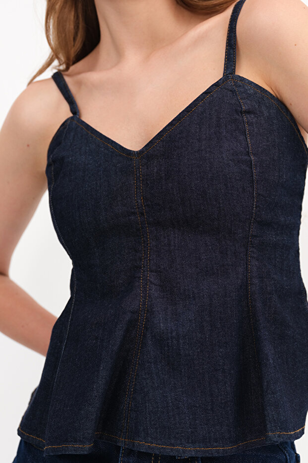 Askılı Denim Bluz A17189 - 2