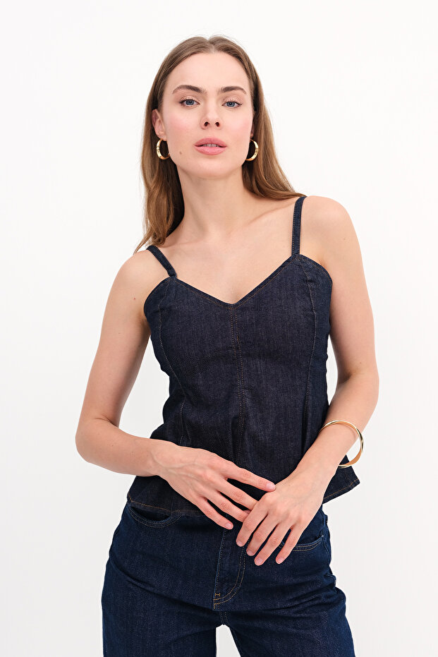 Askılı Denim Bluz A17189 - 5