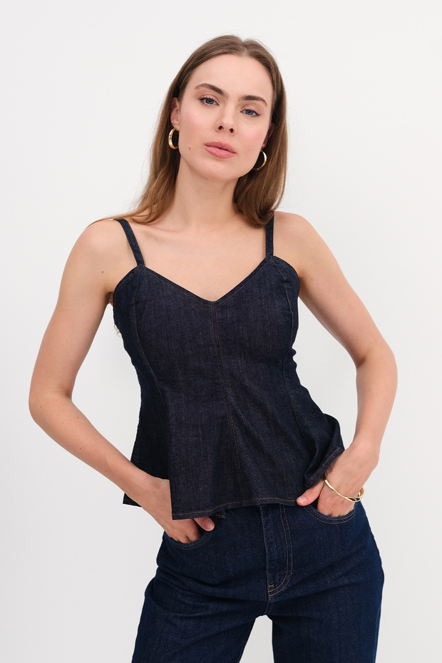 Askılı Denim Bluz A17189 - 4