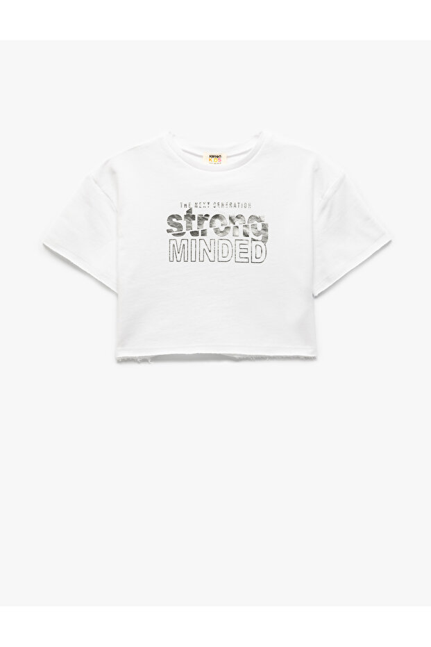 Slogan Print Crew Neck Short Sleeve Cotton Crop T-Shirt
