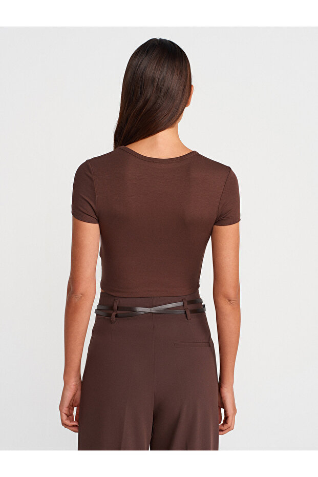 31104 Modal Crop Top-Açık Kahve - 2