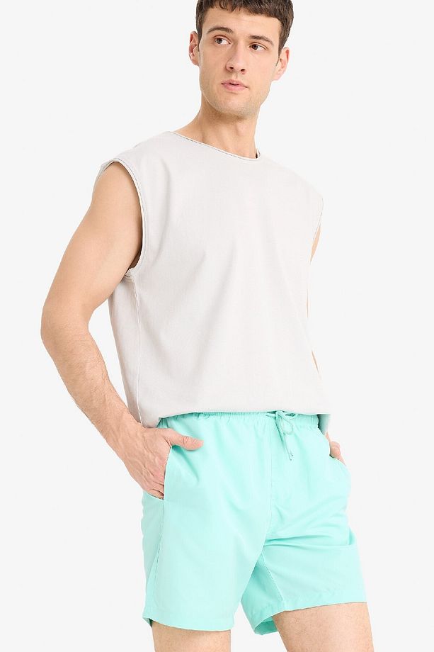 Regular Fit Kısa Boy Cepli File Astarlı Beli Bağcıklı Düz Hafif Kumaş Deniz Şortu E5133axns - 5