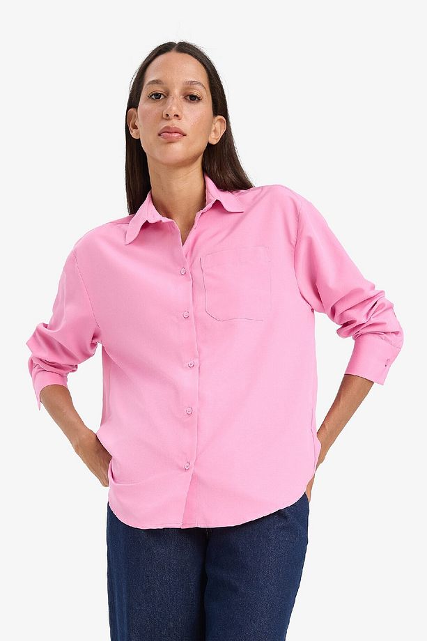 Oversize Geniş Kalıp Poplin Uzun Kollu Gömlek E7188AX25SP - 3