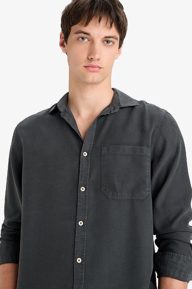 Regular Fit Basic Düz Uzun Kollu Gömlek B2907AX25SP - 5