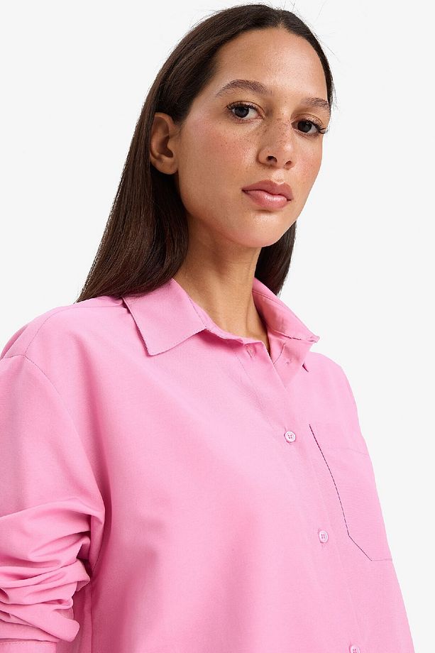 Oversize Geniş Kalıp Poplin Uzun Kollu Gömlek E7188AX25SP - 4