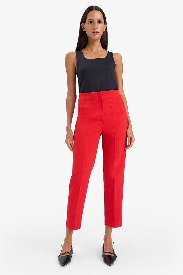 Crop Klasik Kumaş Pantolon Carrot Fit Fermuarlı Yüksek Bel Basic Düz Dar Paça C2466ax24au - 6
