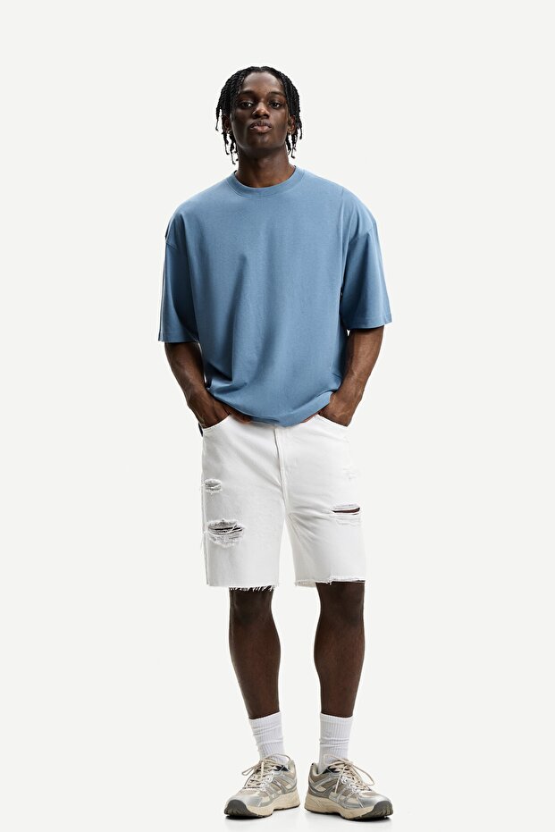 Distressed denim bermuda şort - 1