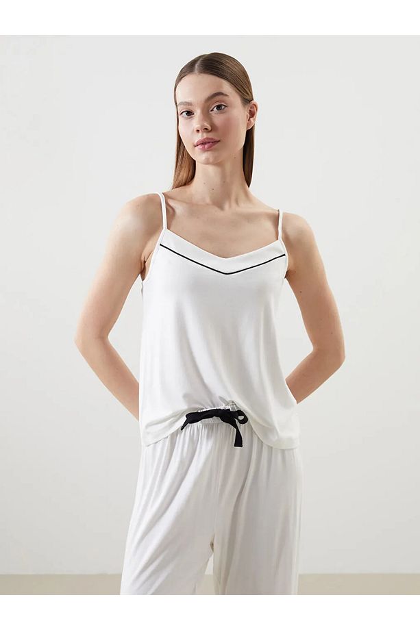 LCW DREAM Ekru Kalp Yaka Kadın Pijama Takımı - 2