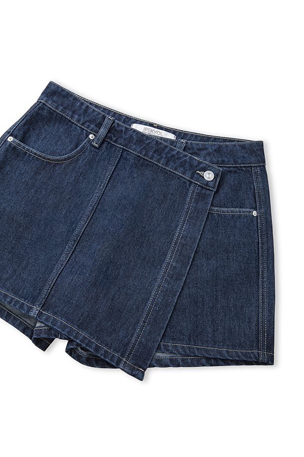 Cepli anvelop denim şort etek - 4