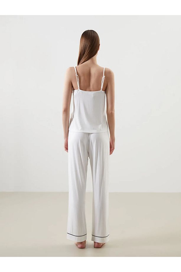 LCW DREAM Ekru Kalp Yaka Kadın Pijama Takımı - 4