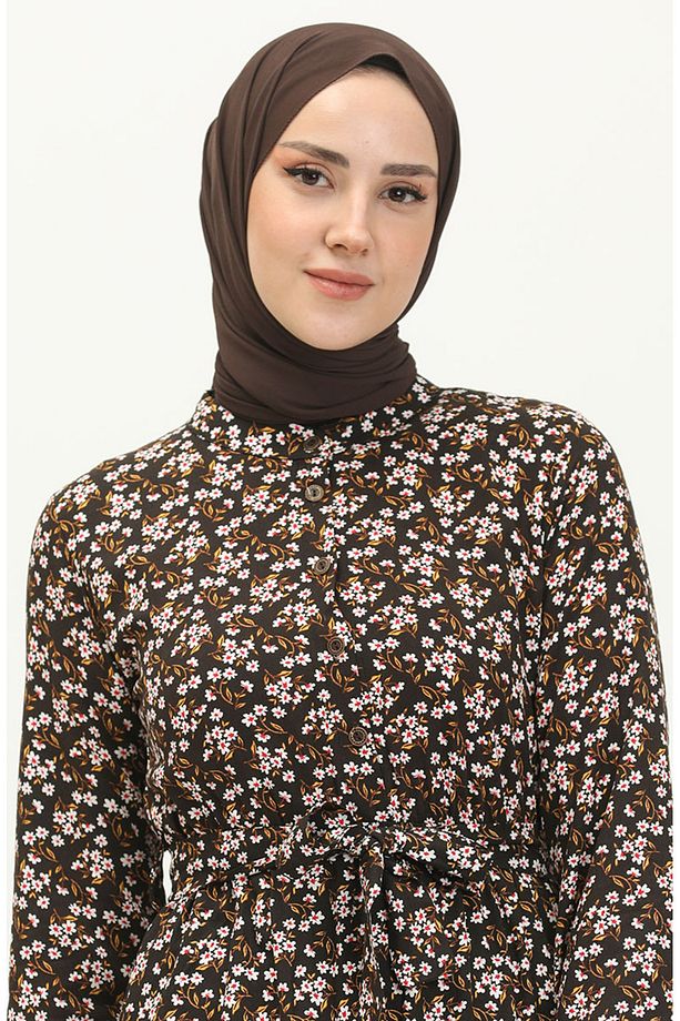 Çiçek Desenli Elbise 4066-10 Siyah Sarı - 3