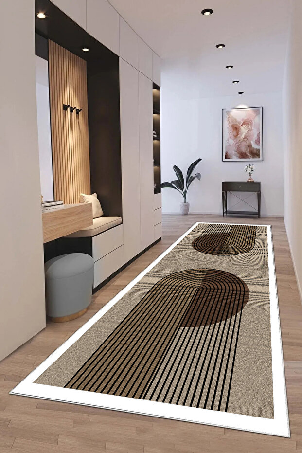 Runner Geometric Scandinavian Tumbled Digital Print Washable Non-Slip Base 8174RunnerHULYA - 2