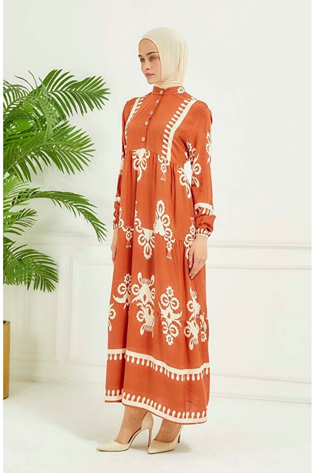 Orange Tile Patterned Dress - 4100-06 - 3