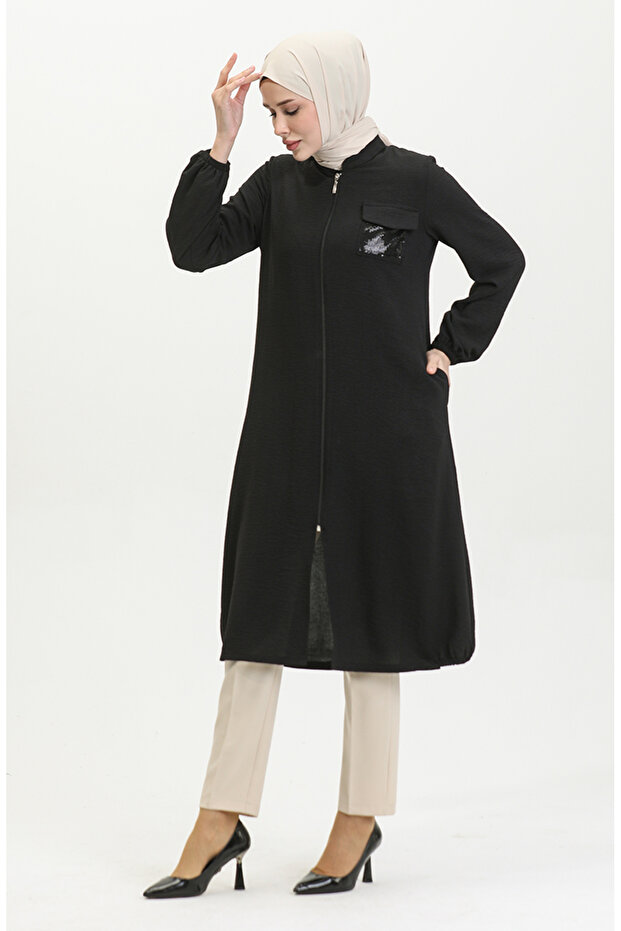 Pullu Fermuarlı Kap 1014-06 Siyah - 4