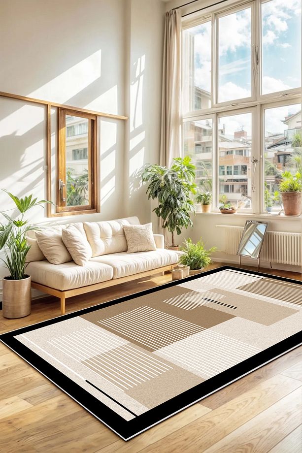 Salon Halısı Geometrik İskandinav Eskitmeli Dijital Baskı Yıkanabilir Kaymaz Taban 9019SALONHULYA - 3