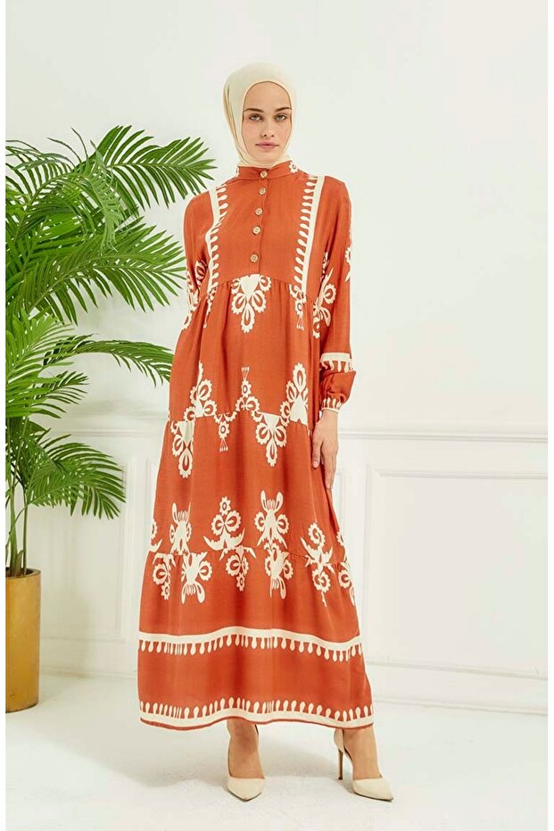 Orange Tile Patterned Dress - 4100-06 - 2