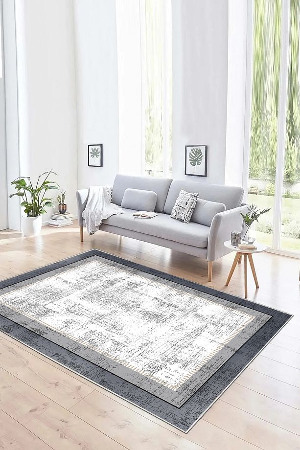 Salon Halısı Geometrik İskandinav Eskitmeli Dijital Baskı Yıkanabilir Kaymaz Taban  8114 - 1
