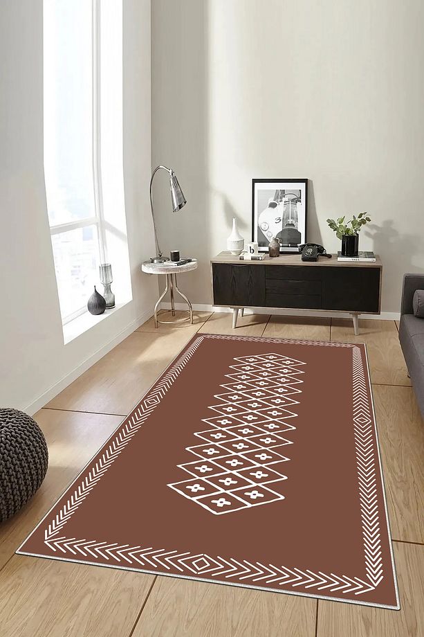 Salon Halısı Geometrik İskandinav Eskitmeli Dijital Baskı Yıkanabilir Kaymaz Taban 8177SALONHULYA - 2