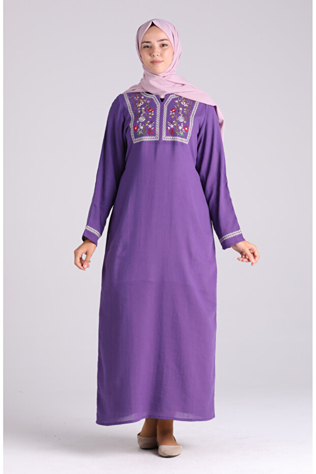 Embroidered Şile Fabric Dress 6000-04 Purple