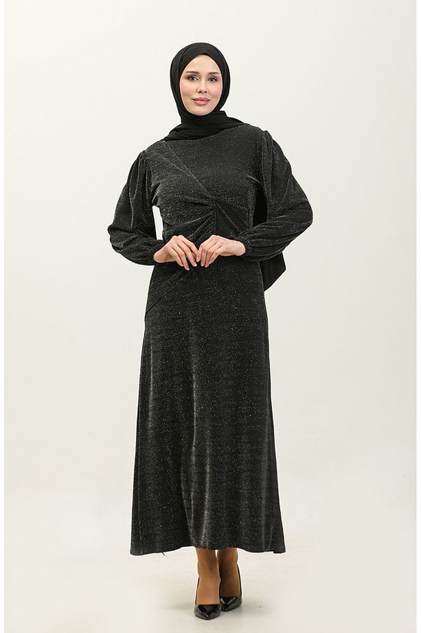 Alime Simli Abiye Elbise 0337-01 Siyah - 2