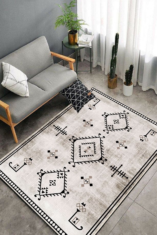 Kilim Desenli Dijital Baskı Yıkanabilir Kaymaz Taban Ince Salon Halısı Mutfak Halısı Ve Yolluk - 1