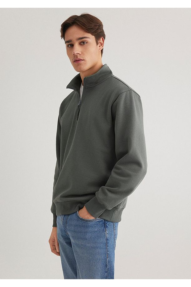 Yarı Fermuarlı Yeşil Basic Sweatshirt 0s10278-71598 - 3