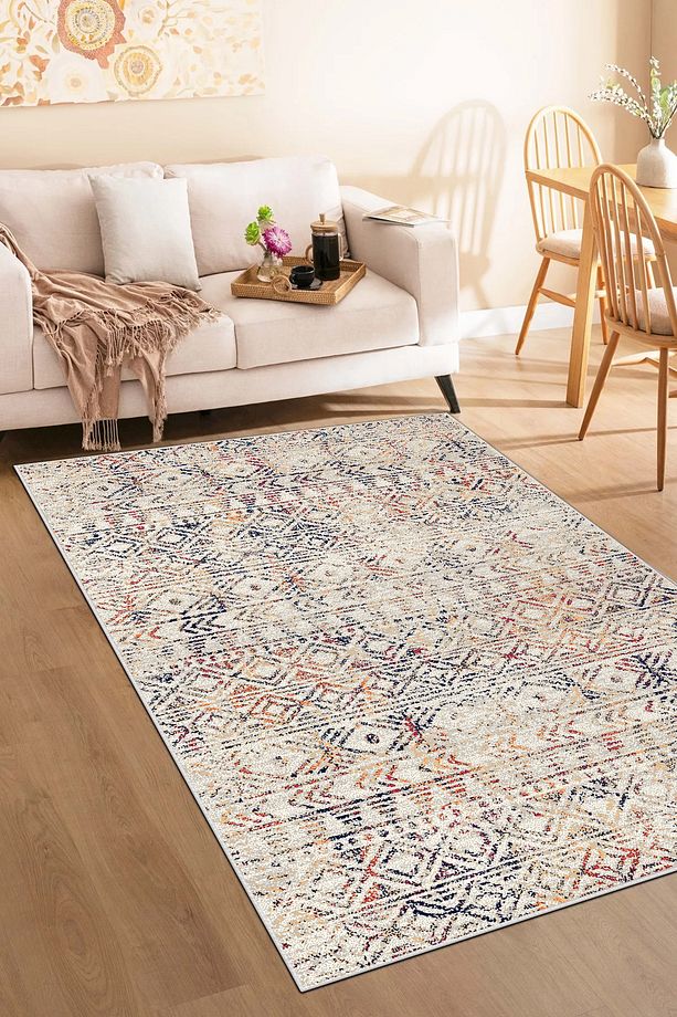 Salon Halısı Geometrik İskandinav Eskitmeli Dijital Baskı Yıkanabilir Kaymaz Taban - 1