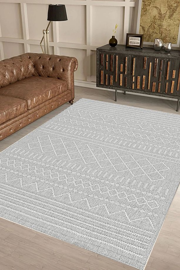 Salon Halısı Geometrik İskandinav Eskitmeli Dijital Baskı Yıkanabilir Kaymaz Taban  8140+ - 1