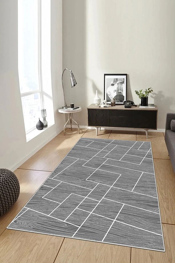 Salon Halısı Geometrik İskandinav Eskitmeli Dijital Baskı Yıkanabilir Kaymaz Taban 9027SALONHULYA - 2