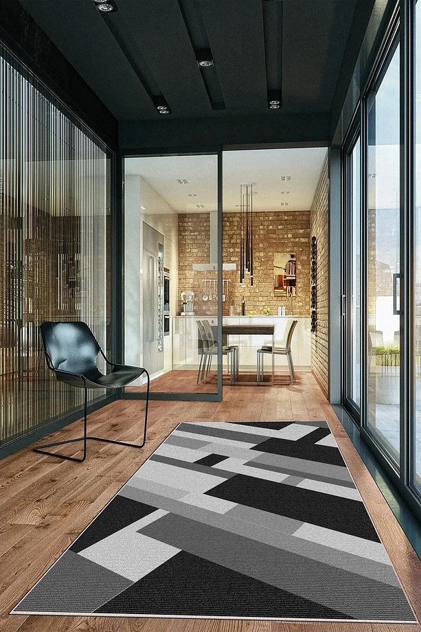 Salon Halısı Geometrik İskandinav Eskitmeli Dijital Baskı Yıkanabilir Kaymaz Taban 9024SALONHULYA - 2