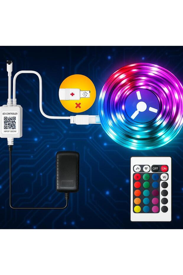 Şerit Led Seti Rgb 5mt Rgb Led Trafo Kumanda - 2