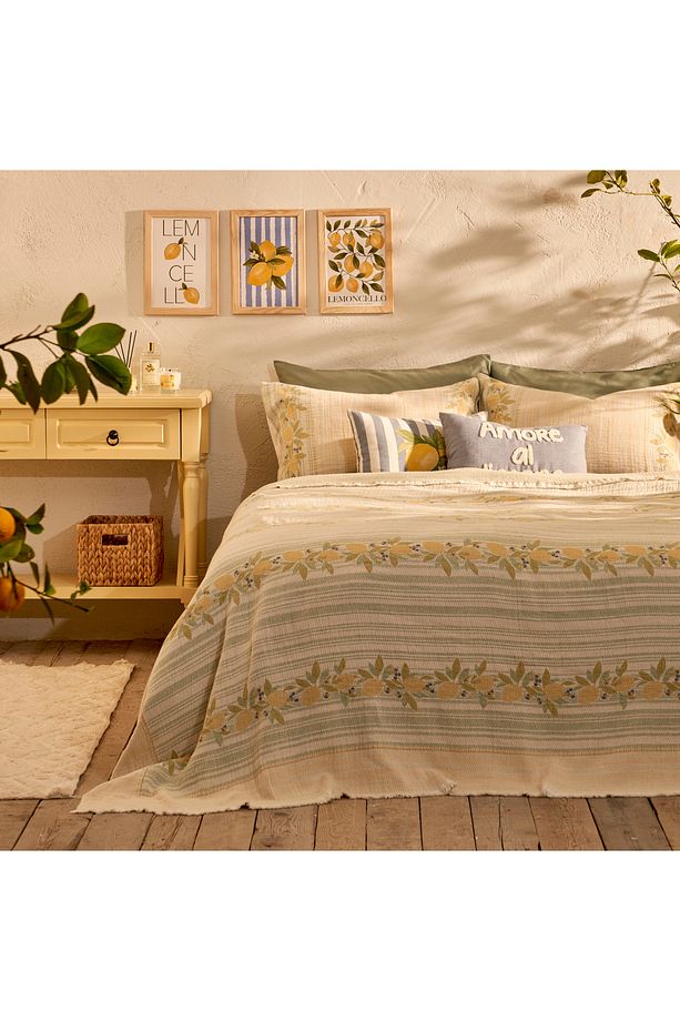 %100 Pamuk Lemoncello Çift Kişilik Yatak Örtüsü Seti (220X240 CM) - 1