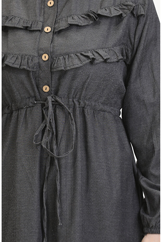 Önü Fırfırlı Kot Elbise 0486-01 Füme - 4