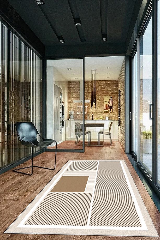 Salon Halısı Geometrik İskandinav Eskitmeli Dijital Baskı Yıkanabilir Kaymaz Taban 9020SALONHULYA - 3