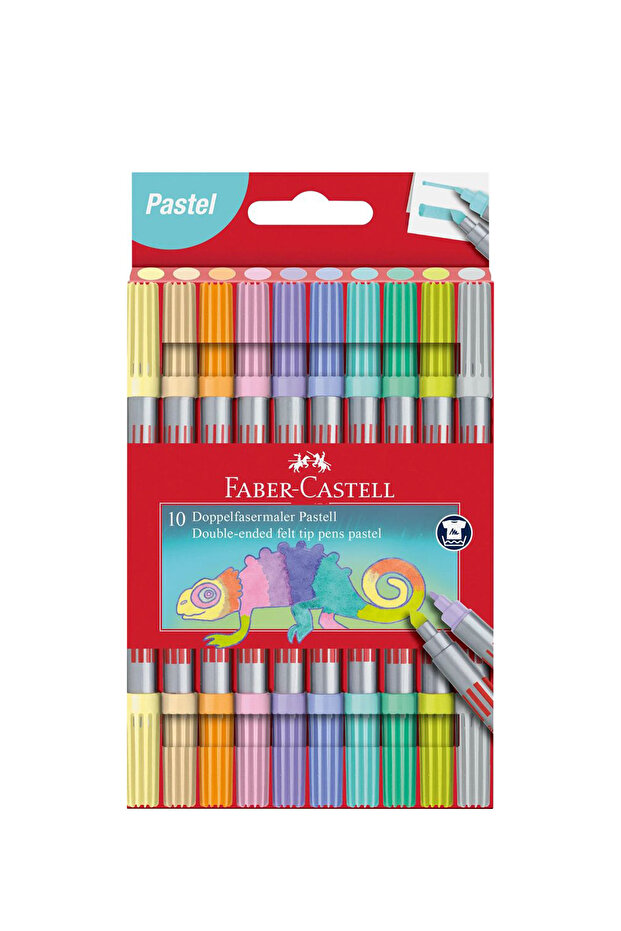Faber Castell Çift Uçlu Keçeli Kalem 10'lu Pastel, Su Bazlı Yıkanabilir,Ergonomik Gövde