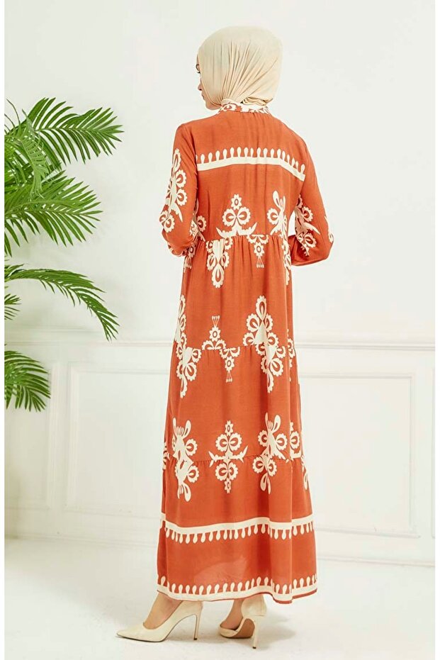 Orange Tile Patterned Dress - 4100-06 - 6