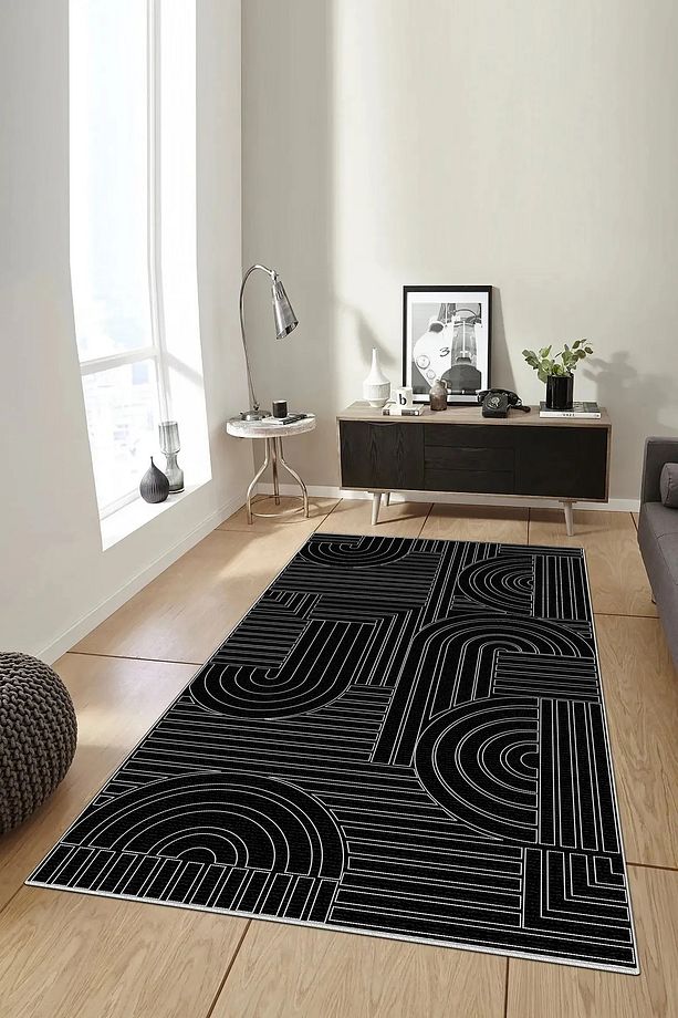 Salon Halısı Geometrik İskandinav Eskitmeli Dijital Baskı Yıkanabilir Kaymaz Taban 9017SALONHULYA - 1