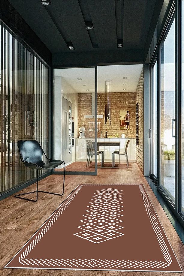 Salon Halısı Geometrik İskandinav Eskitmeli Dijital Baskı Yıkanabilir Kaymaz Taban 8177SALONHULYA - 3