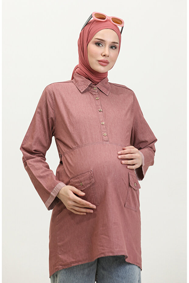 Cepli Hamile Tunik 2700127-01 Gül Kurusu - 1