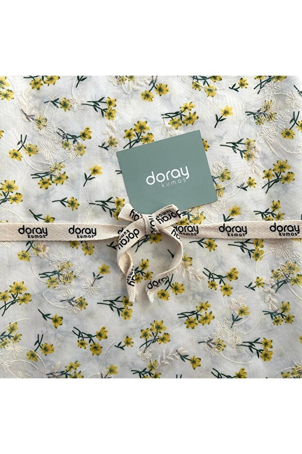 Elbiselik Vual Kumaş / Brode Nakış İşlemeli Çiçek Baskılı / DRY 3003 - 4